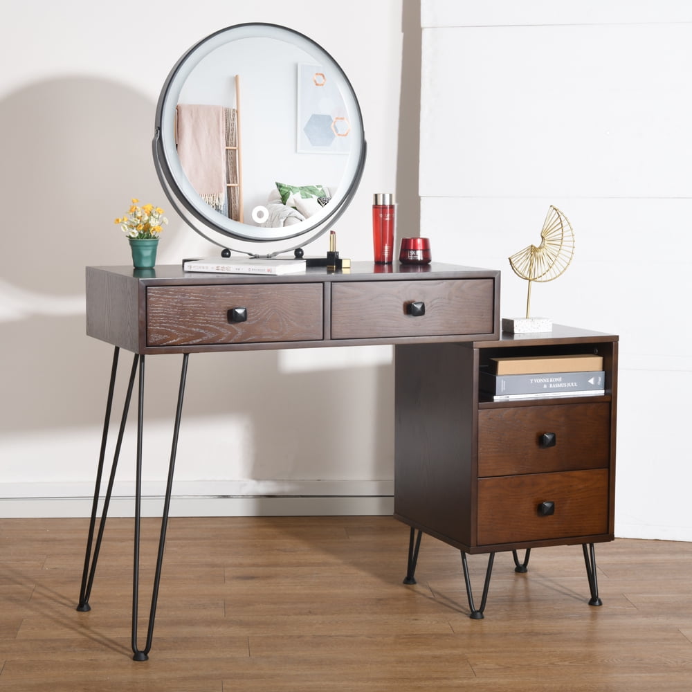 Lowestbest Dresser Vanity Set Solid Wood Makeup Desk With Mirror And Storage Cabinet Stool Walmart Com Walmart Com