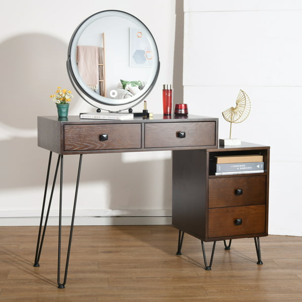 Solid Wood Makeup Desk With Mirror, Solid Wood Vanity Table