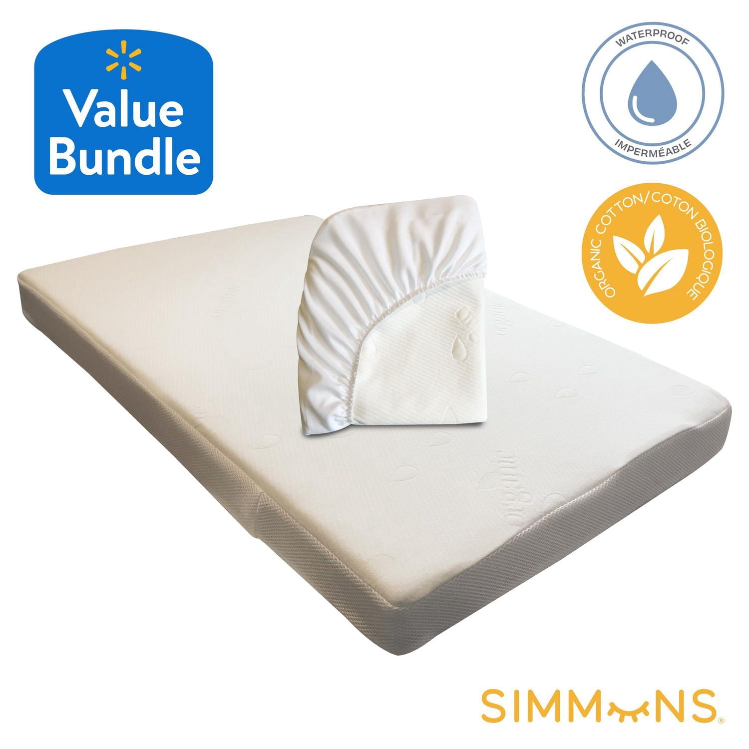 Simmons Mini Organic Baby Crib Mattress & Protector White, Organic mini
