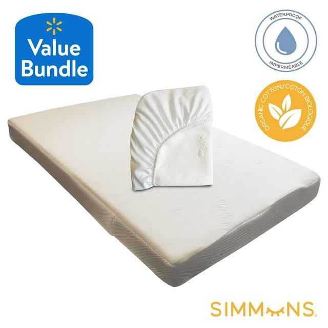 Simmons Mini Organic Baby Crib Mattress & Protector White