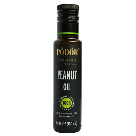 PÖDÖR Premium Peanut Oil - 3.4 fl. Oz. - Cold-Pressed, 100% Natural, Unrefined and Unfiltered, Vegan, Gluten-Free, Non-GMO in Glass (Best Peanut Oil Brand In India)