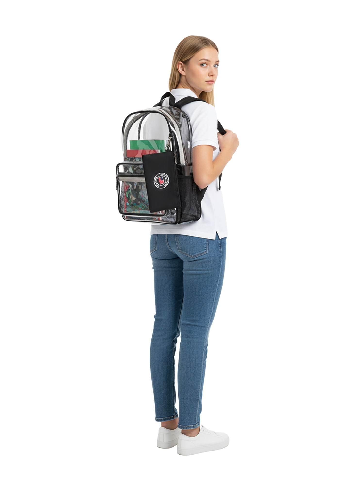 U.S. Polo Assn. Unisex Kid's 18" Clear Backpack, Black