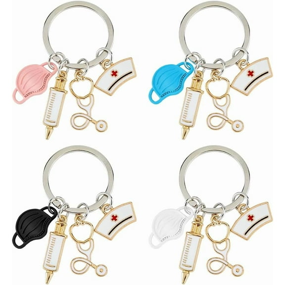 4Pcs 4Colors Heart Keychain Pendant for Nurse Alloy Enamel Key Chains with Iron Rings Medical Kits Key Chains for Car Keys Birthday Christmas Festival 6cm