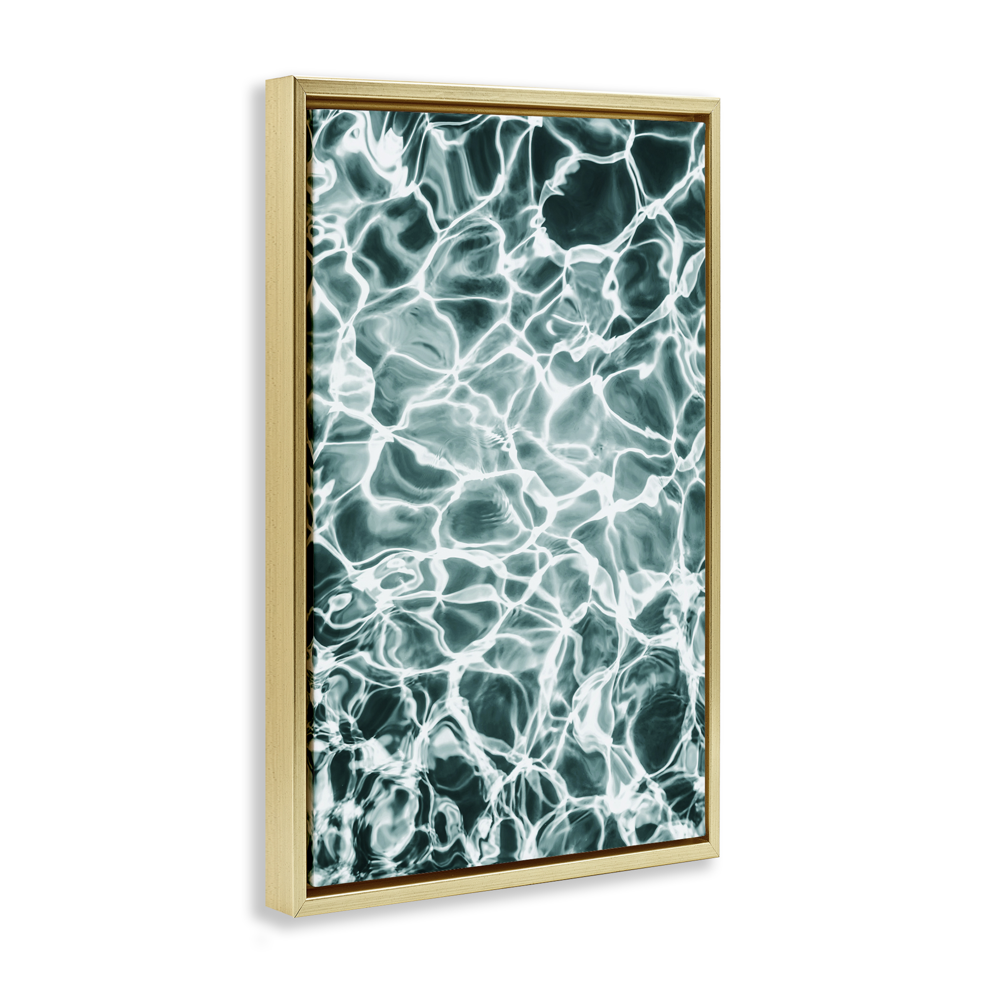 Stupell Industries Aqua Ripple Pattern Coastal Painting Gold Floater Framed Canvas Art Print Wall Art, 21 x 31