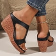 thumbnail image 3 of Sandals Women Cork Wedges Heels Casual Open Toe Cutout T-Strap Slides Comfortable Footbed High Heeled Mules Summer Dress Shoes Black Size 7, 3 of 7