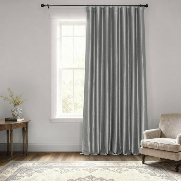 Half Price Drapes Storm Grey Extra Wide Faux Silk Blackout Curtains for Bedroom (1 Panel),100WX 84L