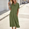 thumbnail image 5 of yillto Women's Dress Short Sleeve Crew Neck Summer Causal Beach Flowy Long Sundress with Pockets, 5 of 7