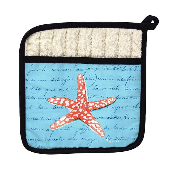Betsy Drake Interiors Coral Starfish Blue Pot Holder