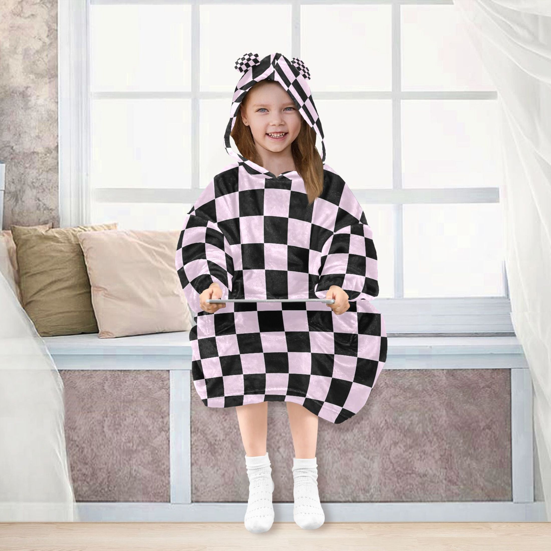 joogoo Wearable Blanket Hoodie for Checkered Print Flannel Sherpa Pocket 3-14 YR S