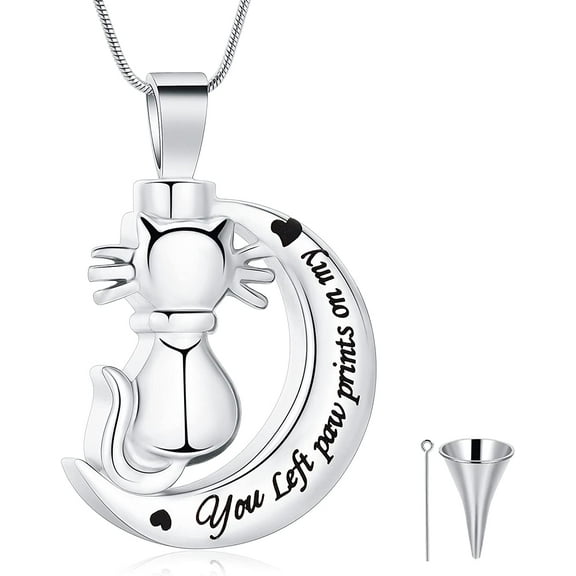 Cat Animal Urn Necklace for Ashes Keepsake Memorial Cremation Pendant Urn Cat Ash Necklace Moon Cremation Necklace 2023