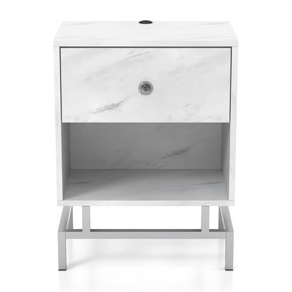 Bowery Hill Contemporary Wood 1-Drawer End Table in White Marble