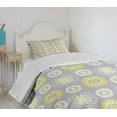 thumbnail image 4 of Ambesonne Pale Grey Quilted Bedspread Set 2 Pcs, Flowers Swirls, Twin Size, Mustard Yellow and White, 4 of 6