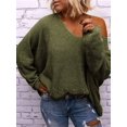 thumbnail image 3 of Women'S V Neck Long Sleeve Knit Loose Oversized Pullover Sweater Top  Green XS, 3 of 4