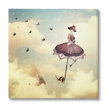 Birds Flying Surreal Woman Clouds Fantasy Illustration Animals & Insects Painting Gallery-Wrapped Canvas Print Wall Art