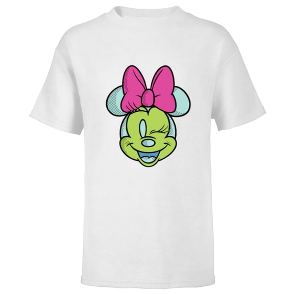 Disney Minnie Mouse Cute Winking Face Retro Pop Art - Short Sleeve T-Shirt for Kids - Customized-White