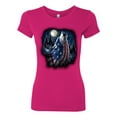 thumbnail image 2 of American Flag Howling Wolf Animal Lover Womens Slim Fit Junior Tee, Raspberry, Medium, 2 of 3