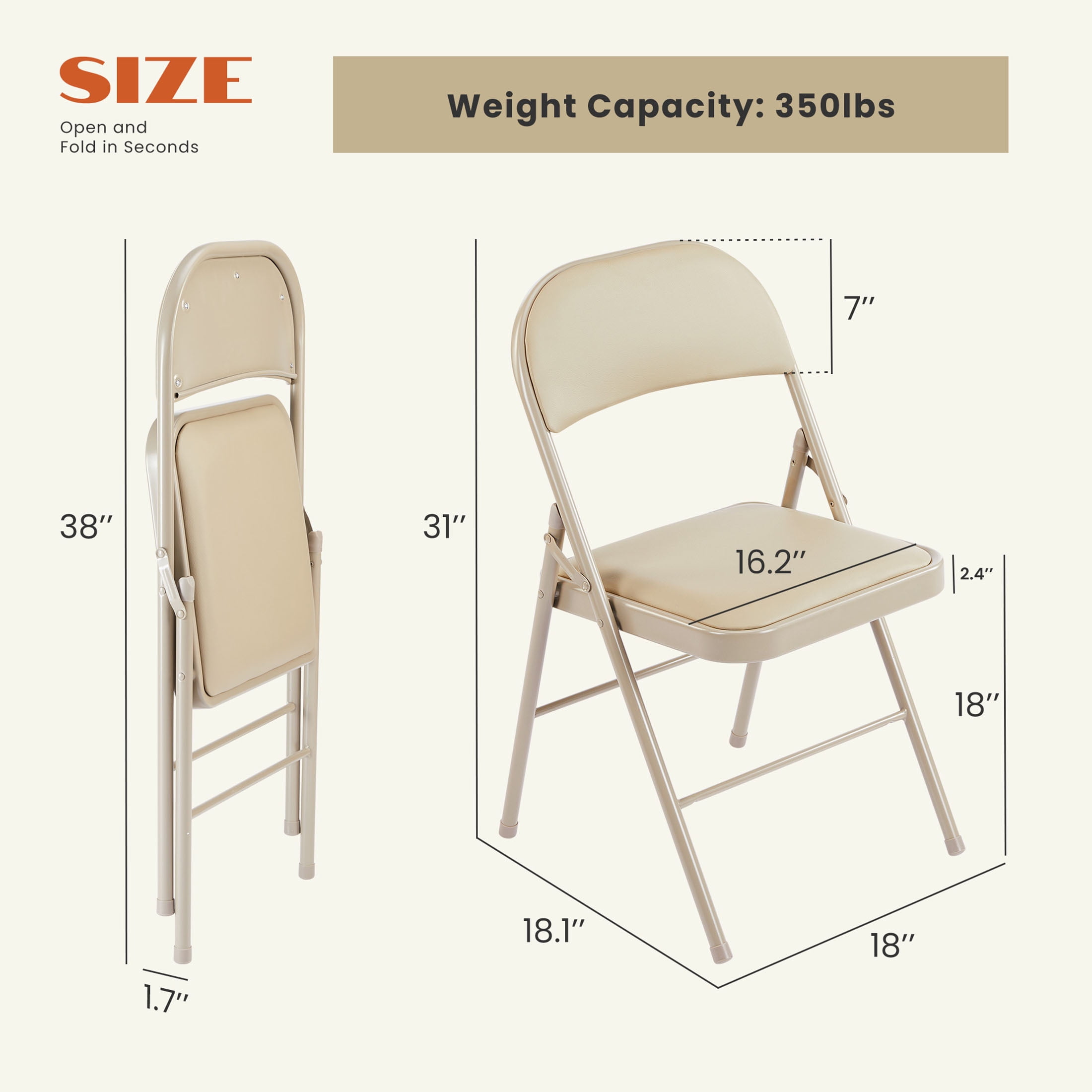 JIOABL Folding Chair 2 Pack, Convenient Leather Padded Folding Chairs, Khaki