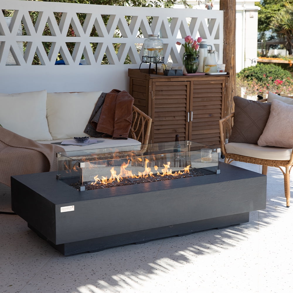 Elementi Plus Positano Natural Gas Fire Pit for Outside Outdoor Fire Pit Table Smokeless Firepit Concrete Rectangular Fire Table Patio Heater Fireplace 60000 BTUs - Dark Grey, 60 x 31.9 Inches