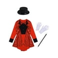 thumbnail image 3 of TiaoBug Kids Girls Magician Costume Long Sleeve Sequins Leotards Halloween Fancy Dress Up Outfits Red 14, 3 of 7