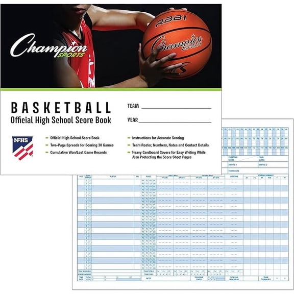 Champion Basketball Scorebook - 30 Games & 15 Players per Team, All Stats & Scoring