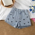 thumbnail image 4 of Rggeeun Baby Girls Jean Shorts Cute Bow Graphics Elastic Waist Side Pockets Relaxed Fit Above Knee For Summer Play Sports Stylish Bottoms,Blue,10-11 Years, 4 of 8