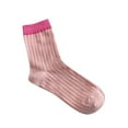thumbnail image 2 of Gymayou Women Color‑Block Crew Socks Thin Breathable Summer Cotton Contrast Cuff Casual Socks Pink One Size, 2 of 4