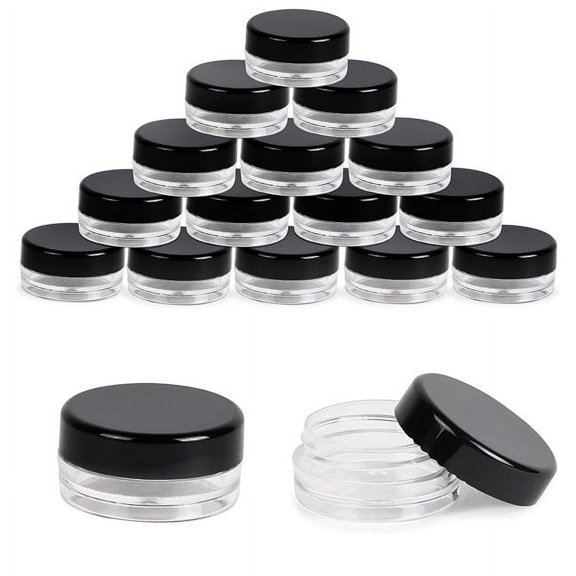 60-Pack Small Plastic Jars with Black Lids, Labels Included, 3 ml each
