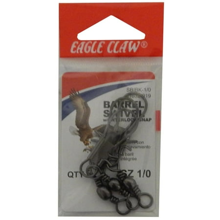Barrel Snap - Eagle Claw Black Barrel Swivels Interlock Snaps Size 1/0 Pack of 3, 01032-019