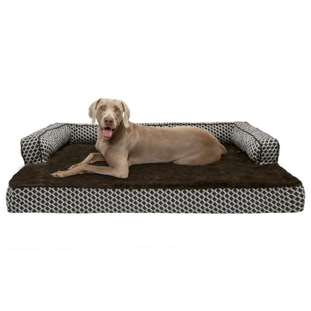 UPC: 0842229116403 | FurHaven Pet Products Plush & Decor Comfy Couch Memory Top Sofa-Style Pet Bed for Dogs & Cats – Diamond Brown Jumbo Plus
