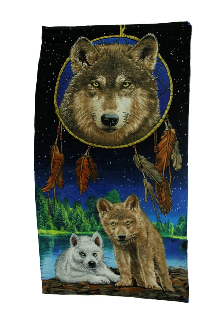 Wolf Dreamcatcher Cotton Beach Towel