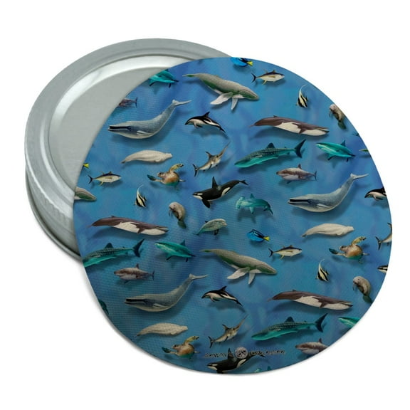 Ocean Life Whale Dolphin Manatee Shark Pattern Round Rubber Non-Slip Jar Gripper Lid Opener