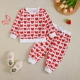 thumbnail image 2 of Zanarzt Kids Toddler Girls Clothing Set Cute Toddler Heart Print Long Sleeve Top Pants Two Piece Set Outfit Red,3-4 Years, 2 of 9
