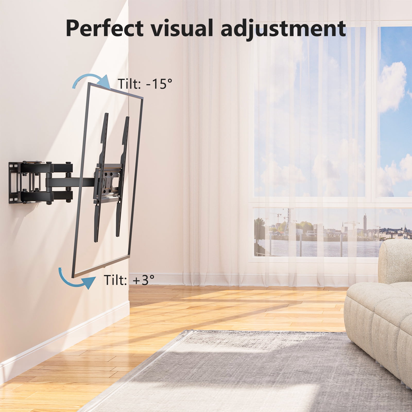 WALI TV Wall Mount for Most 32-70 inch Flat Curved TV, Full Motion Articulating Arm TV Bracket for LED, LCD, OLED Screen TVs up to 88lbs, Mounting Holes 400x400mm (FTM-2), Black