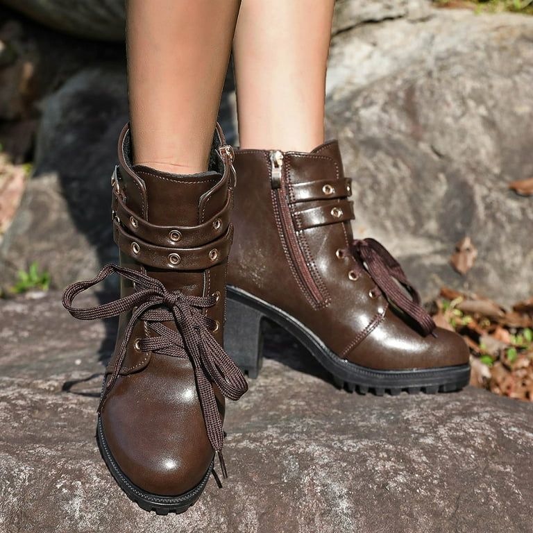 KELINFONG Women's Mid Calf Dress Boots Biker Motorcycle Riding