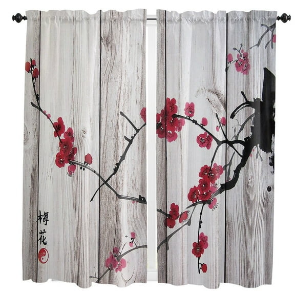 Vintage Wood Textured Ink Plum Blossom Curtain For Living Room Kids Bedroom Kitchen Window Curtains Home Drapes