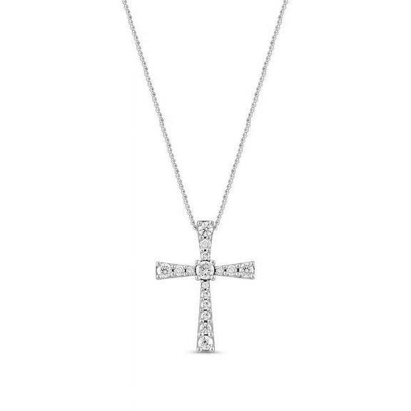 0.70 Carat Round Cut Real Diamond Radiant Religious Cross Necklace for Women in 14K White Gold With 18 inches chain