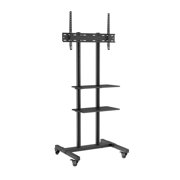 Mobile TV Stand for 32-70 inch TVs, Rolling TV Cart Height Adjustable with Wheels, Portable TV Mount with Double Tray