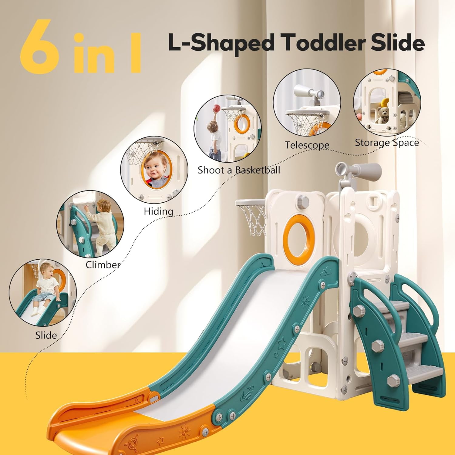 Heyday Sturdy Toddler Slide,6 in1Kids Slide Indoor Outdoor Climber Playground Slide  for Kids  (图5)