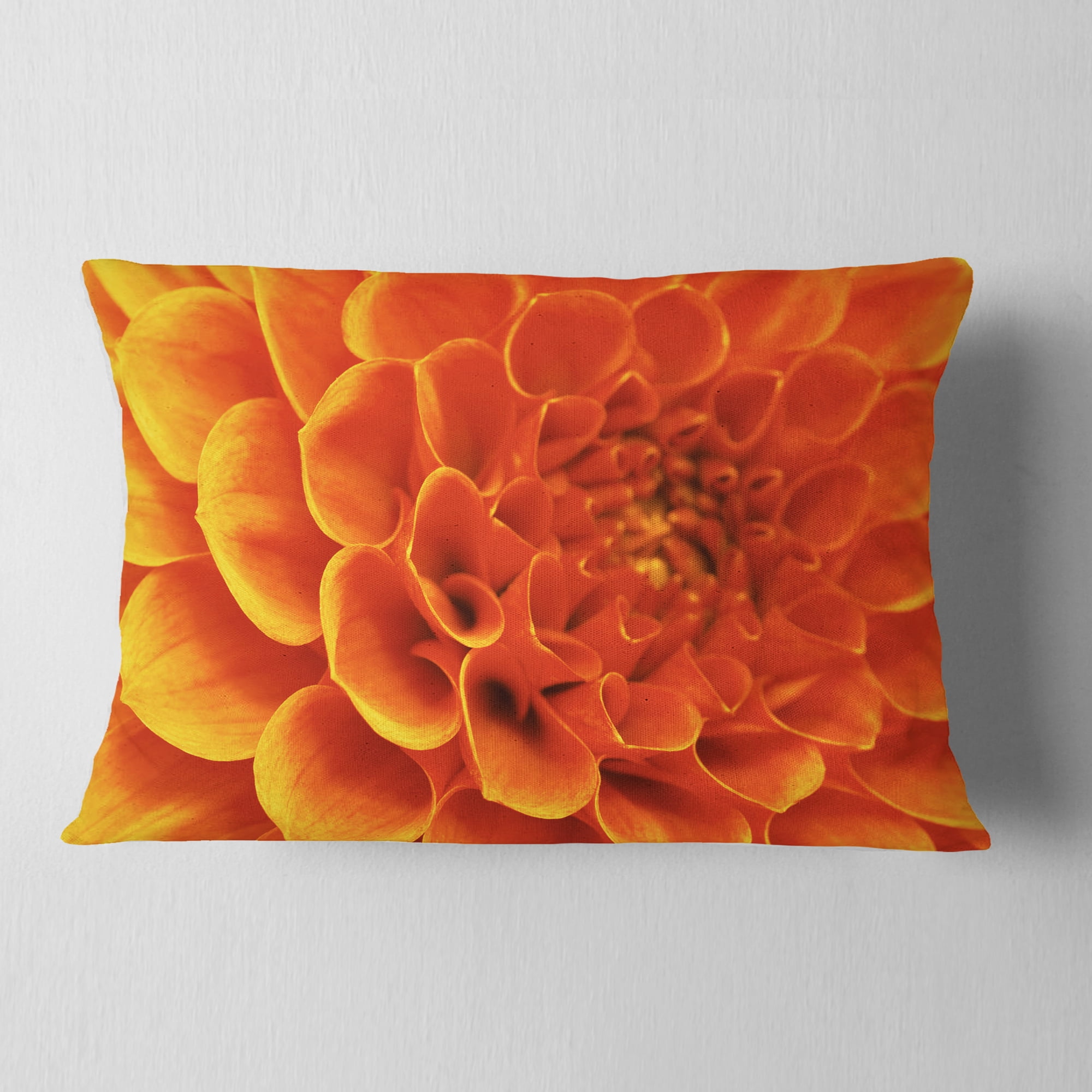 Designart Large Orange Flower and Petals - Floral Throw Pillow - 12x20