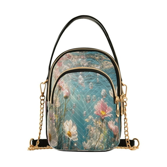 YAZAOO Cross Body Fashion Shoulder Waist Purse Bags Pink Flowers and Daisies Pocket Handbags