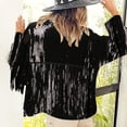 thumbnail image 5 of Sequin Fringe Jacket Shiny Disco Cowgirl Outfit Sparkly Theme Y2K 90s Streetwear Jacket Glitter Tassel Coat Long Sleeve Open Front Jacket Fall Outfits Black One Size, 5 of 7