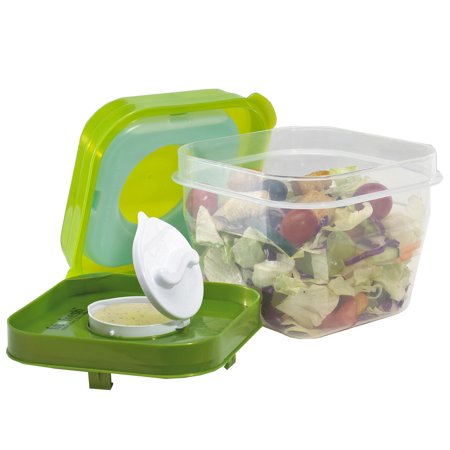 Fit & Fresh Salad Shaker Reusable Plastic Container with Dressing Dispenser and Ice Pack, Healthy Lunch Box Set, 4-Cup Capacity, BPA-Free, ALL-IN-ONE CONTAINER: Features.., By Fit (Best Way To Store Bagged Salad)