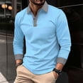 thumbnail image 4 of Fabrcox Men's Polo Shirts Long Sleeve Plaid Collared T Shirts Color Patchwork Casual Trendy Pullover Polo Shirts,Sky Blue M, 4 of 6