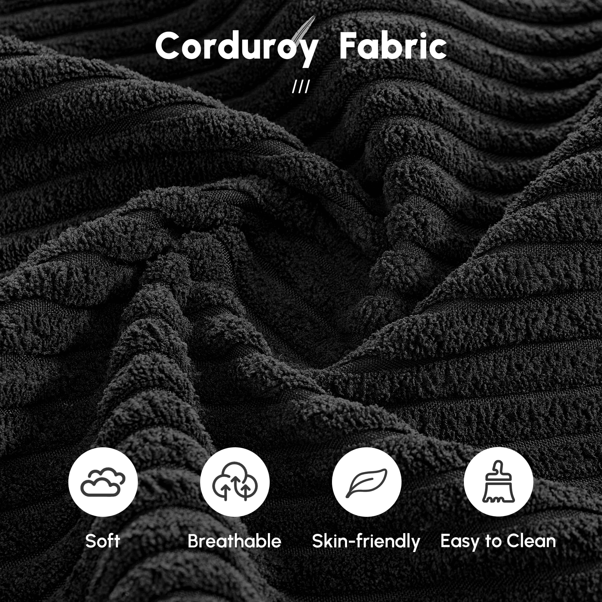 Vcatnet 67"x48" Chaise Lounge Chair Indoor Oversized Lounge Couch Upholstered Corduroy Sofa Bed for Living Room and Bedroom, Black
