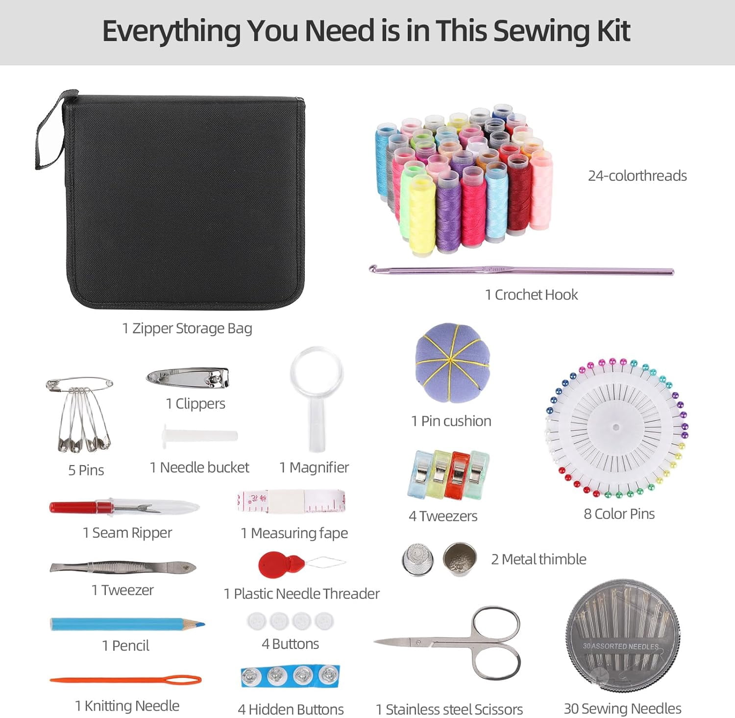 Sewing Kit for Adults, 131pcs Portable Hand Needle and Thread Kit for Sewing, Essential Sewing Supplies and Accessories for Adults, Beginner, Home, Travel
