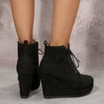 thumbnail image 6 of Black Booties TKYCMSUAKI Women's Ankle Boots Wedge Platform Bootie Round Toe Lace up Wedge Heels Boots Warm Boots for Party Evening Shoes, 6 of 10