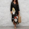 thumbnail image 4 of DISNIMO Crane Flower Printed Linen Style Women 2026 Summer Maxi Dress Casual Loose Dresses for Women 3/4 Sleeve V Neck Shift Dress Fashion Long Midi Dresses, M, 4 of 6