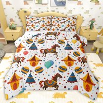 jejeloiu Cartoon Horse Pattern Full Size Comforter Sets,Colorful Polka Dots Bedding Sets For Girls Boys Reversible 3 Pieces