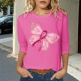 thumbnail image 2 of Fgnfyis T-Shirts pour Femmes Sensibilisation au Cancer Haut Décontracté Col Rond Manches Trois-Quarts Design Imprimé pour Usage Quotidien et Occasions Festives Printemps Été Automne Hauts pour Femmes Rose G, 2 of 4