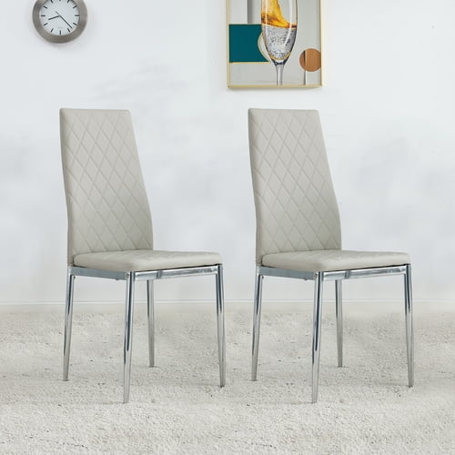 Dining Chairs Set of 2, Modern PU Leather Armless Chairs with High Back